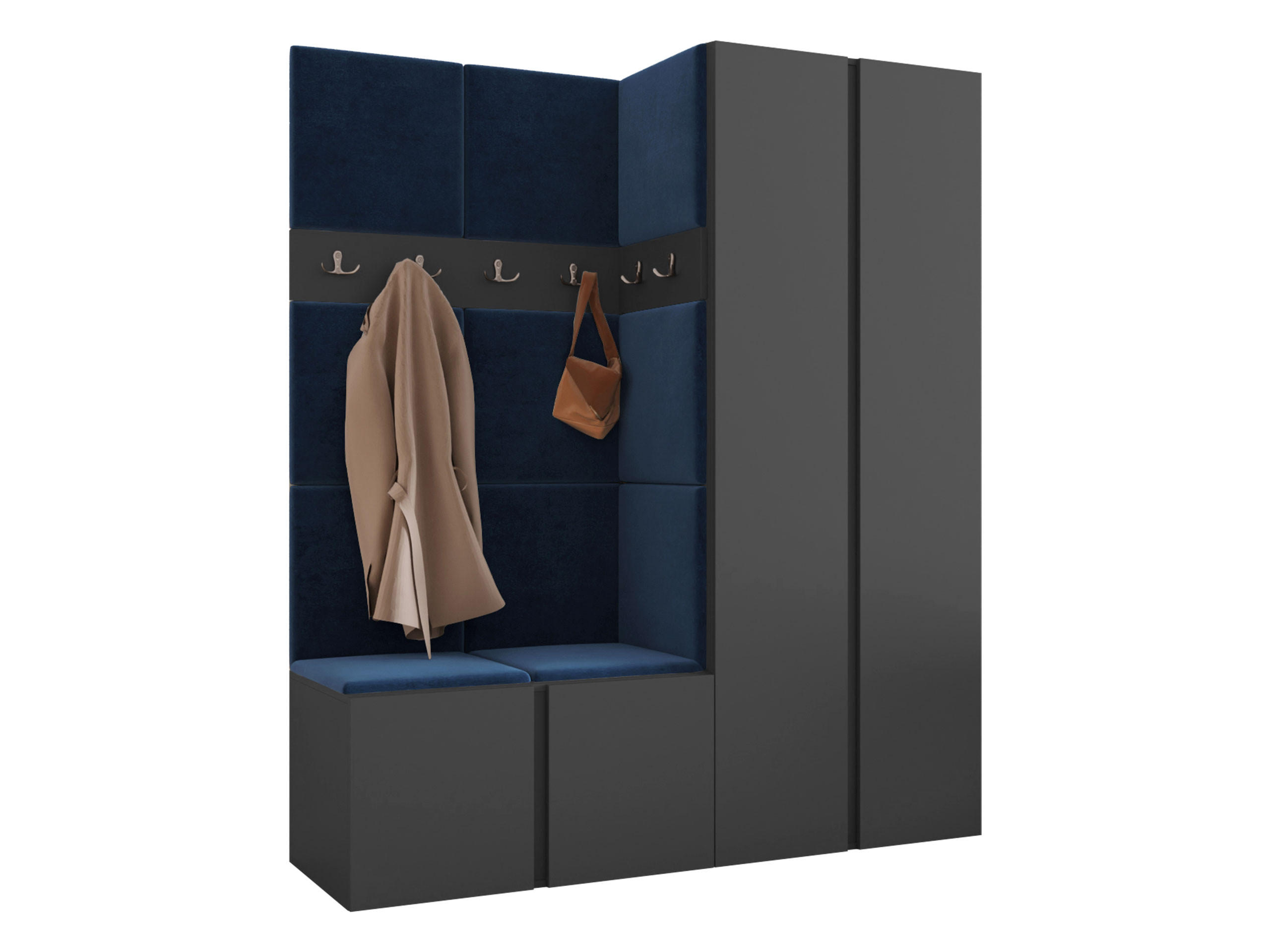 MOBILIER PENTRU HOL Orion III - albastru/grafit, material plastic/compozit lemnos (158/186/46cm) - MIRJAN24