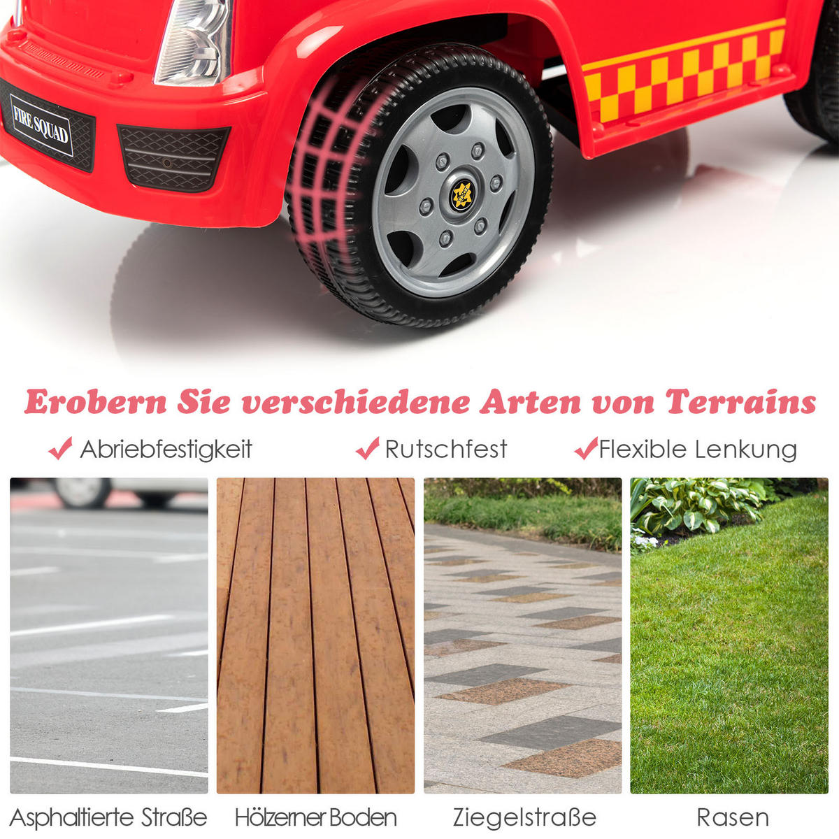 FEUERWEHRAUTO Rot - Rot, Kunststoff (28/45/82cm) - COSTWAY