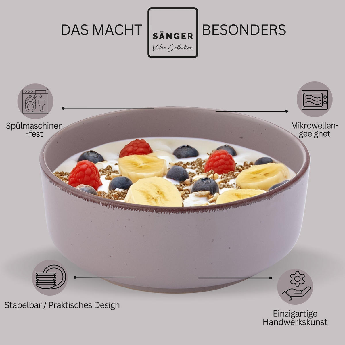 SCHALEN BOMBAY ERDFARBEN - 4 teilig aus Steingut - Creme/Braun, Stein (16.5/16.5/6.5cm) - Sänger