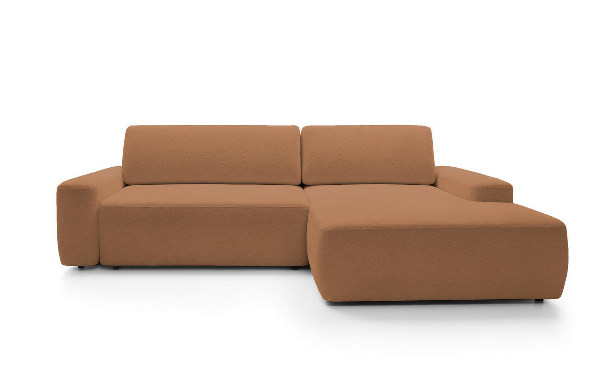 ECKSOFA BOULI 4-Sitzer Polstersofa Raven mit Schlaffunktion 130x210 cm Bettzeugablage 264x162x82 cm rechts, Farbe: Orange​ - Orange, Holz/Textil (264/162cm) - DomoHome