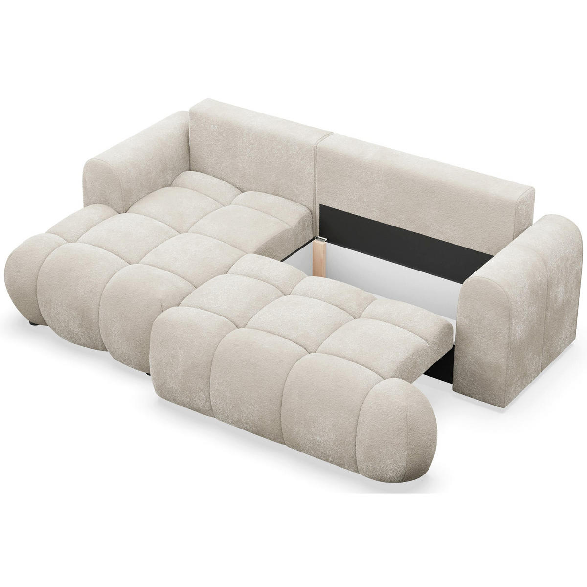 ECKSOFA Ombo Mini, Creme Plüsch, linksseitig - Creme/Schwarz, Kunststoff/Textil (246/155cm) - Selsey