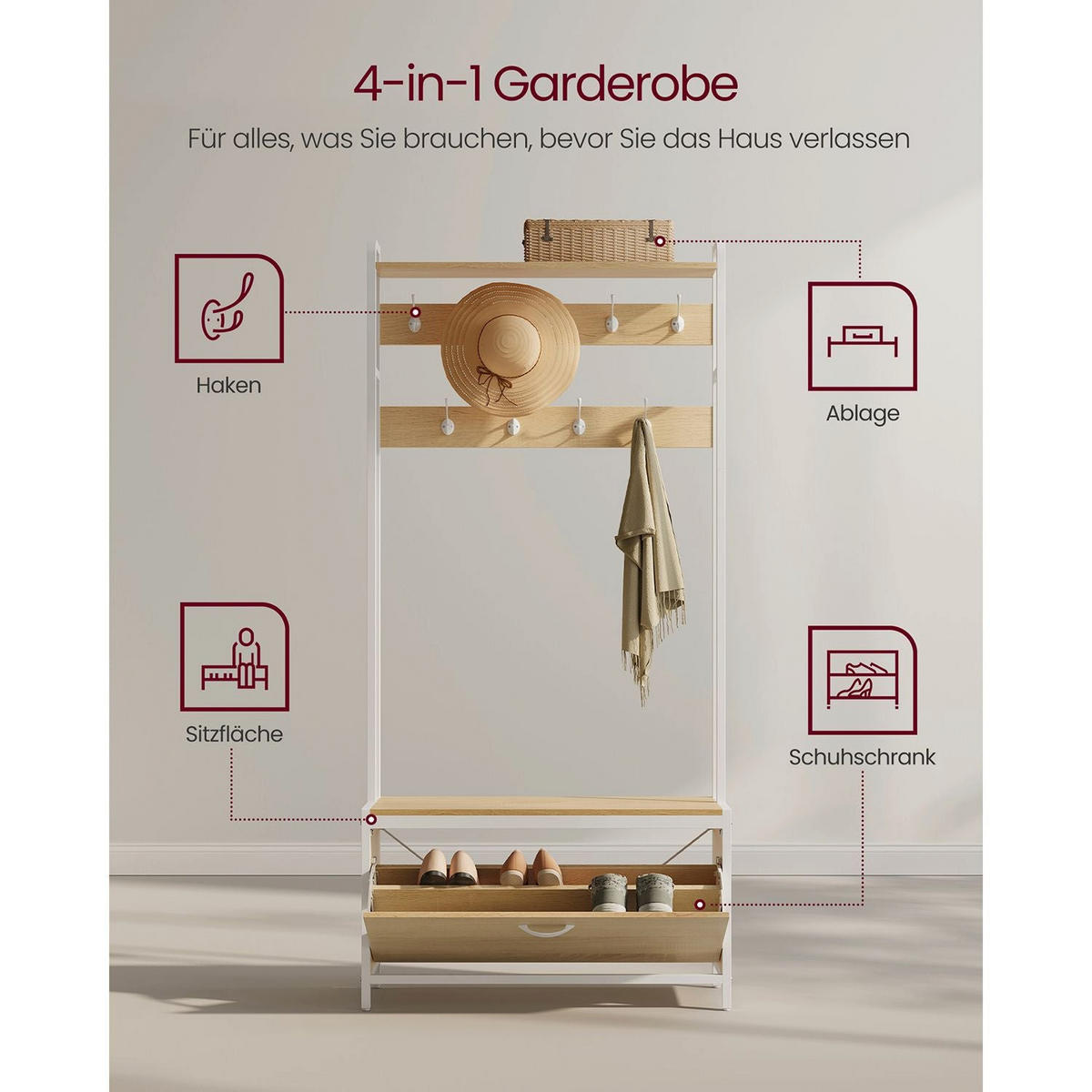 GARDEROBENSTÄNDER PRAGUE - Weiß, Holzwerkstoff (85/180/30cm) - Hansiro