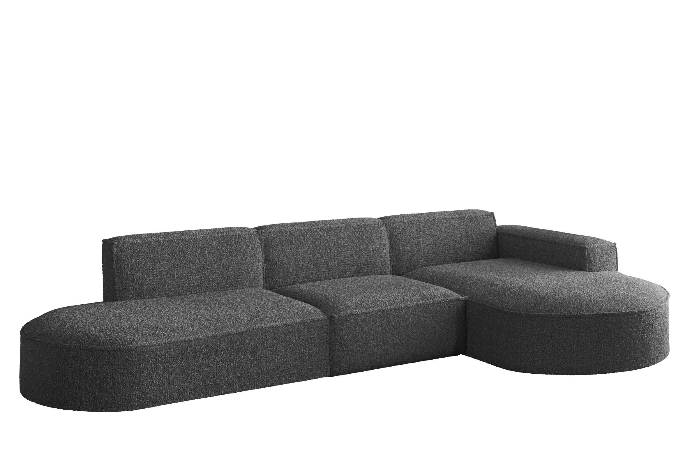 ECKSOFA Designer L-Form MODENA Stoff Loop Graphit Rechts - Graphitfarben, Holz (296/165cm) - Kaiser Möbel