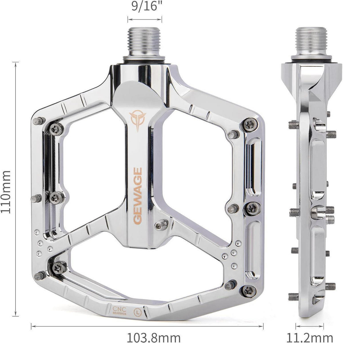 MTB Pedale CNC Aluminium 3-Fach-Lagersystem ultraflaches Design 14 Pins Silver - Silberfarben, Metall (10.4/1.5/11cm)