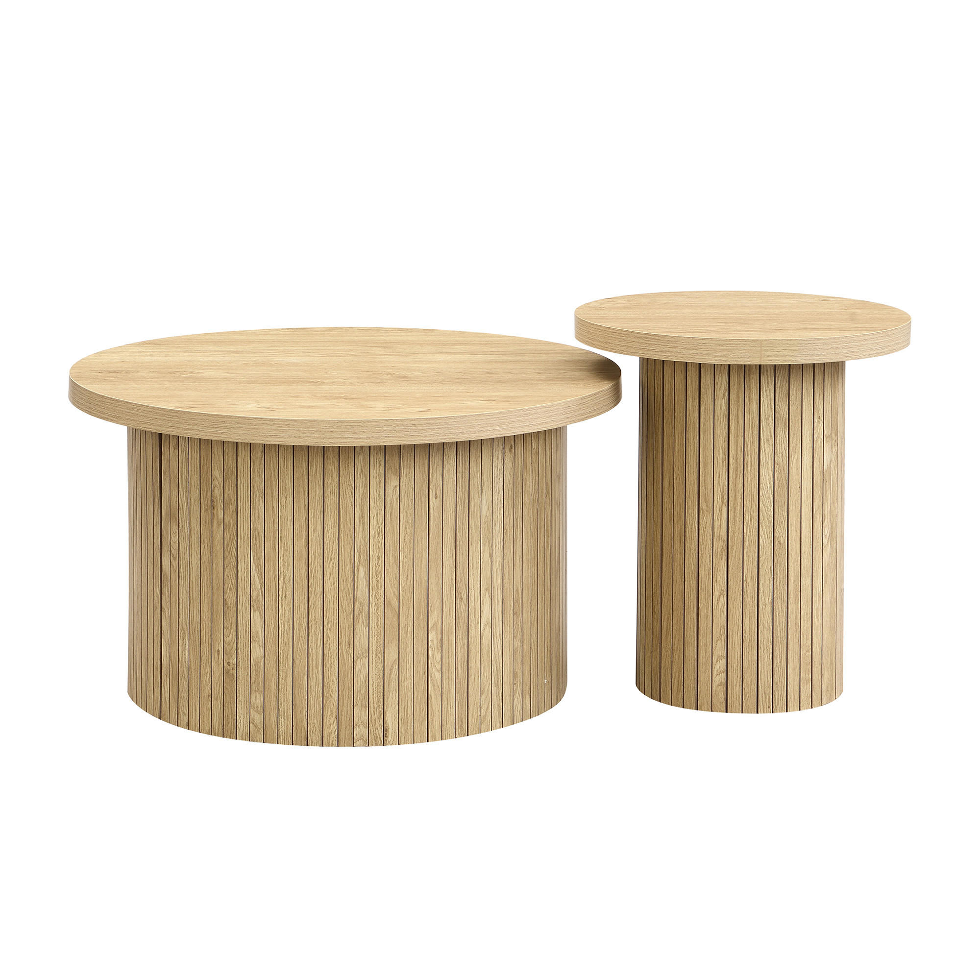 COUCHTISCH-SET 2 teilig in Naturholz-Optik mit Lamellen-Design & Nesting-Funktion - Naturfarben, Holzwerkstoff (66/66/40cm) - Urban Meuble