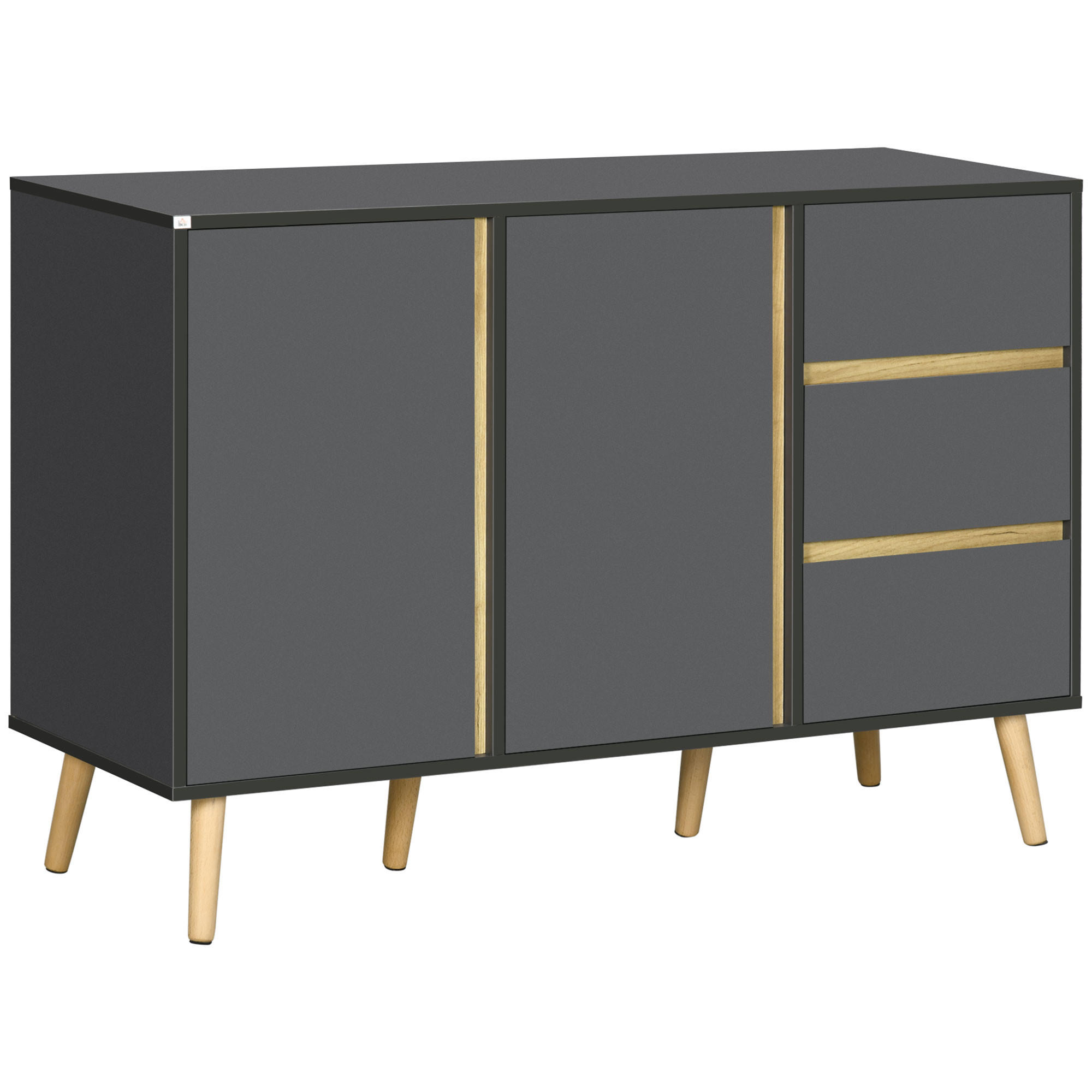 SIDEBOARD Anthrazit und Naturfarben, 2 Türen, 3 Schubladen, 120/40/80 cm - Dunkelgrau, Holz (120/80/40cm) - PANGIVO