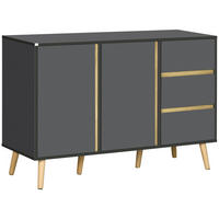 SIDEBOARD Anthrazit und Naturfarben, 2 Türen, 3 Schubladen, 120/40/80 cm - Dunkelgrau, Holz (120/80/40cm) - PANGIVO