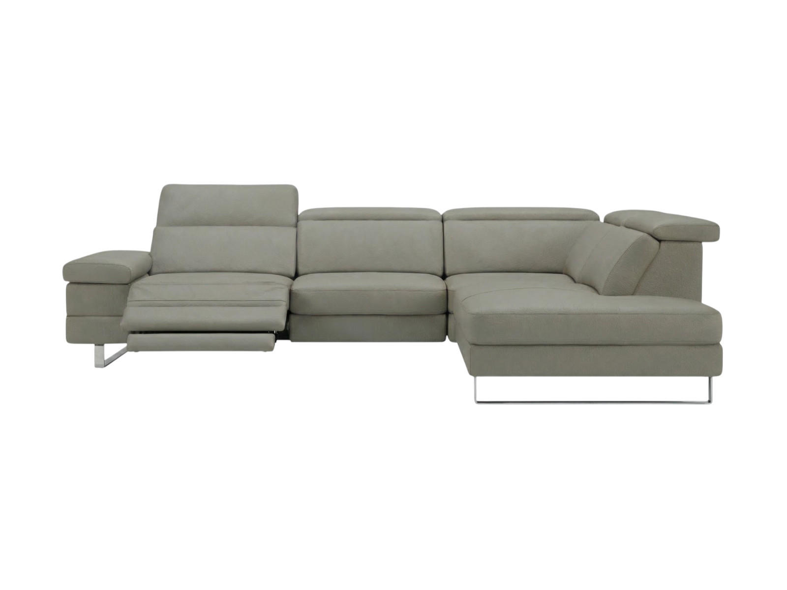 ECKSOFA Virage Echtleder mit 1 x Relaxfunktion Perlgrau - Hellgrau, Leder/Metall (232/263cm)