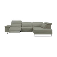 ECKSOFA Virage Echtleder mit 1 x Relaxfunktion Perlgrau - Hellgrau, Leder/Metall (232/263cm)
