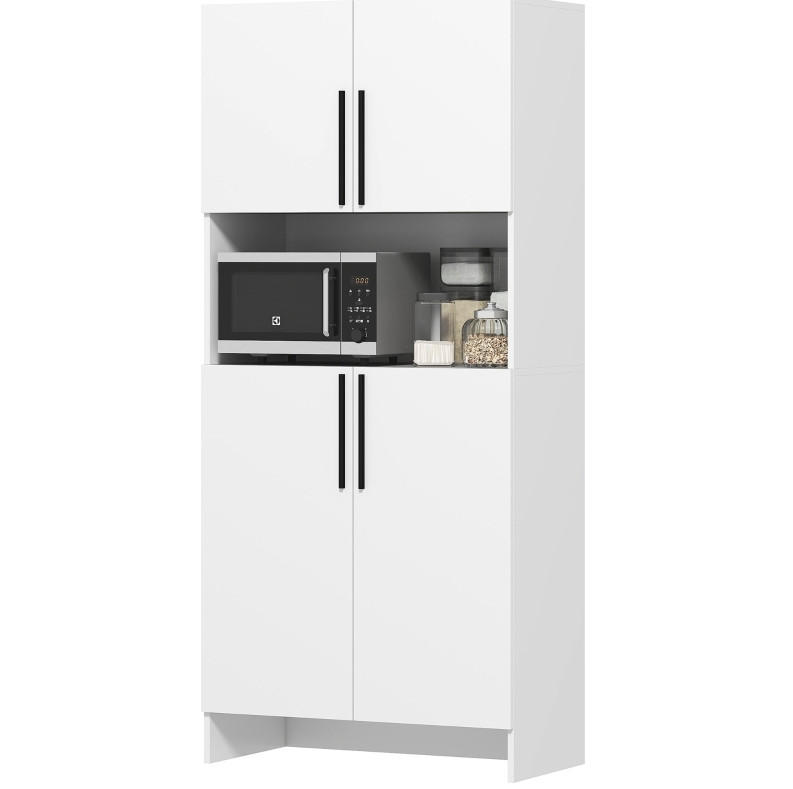 BUFFETSCHRANK 79/40/175 cm mit 2 Schränken, Mikrowellenablage und leisem Schließsystem, Weiß - Weiß, Holz (79/175/40cm) - Redom