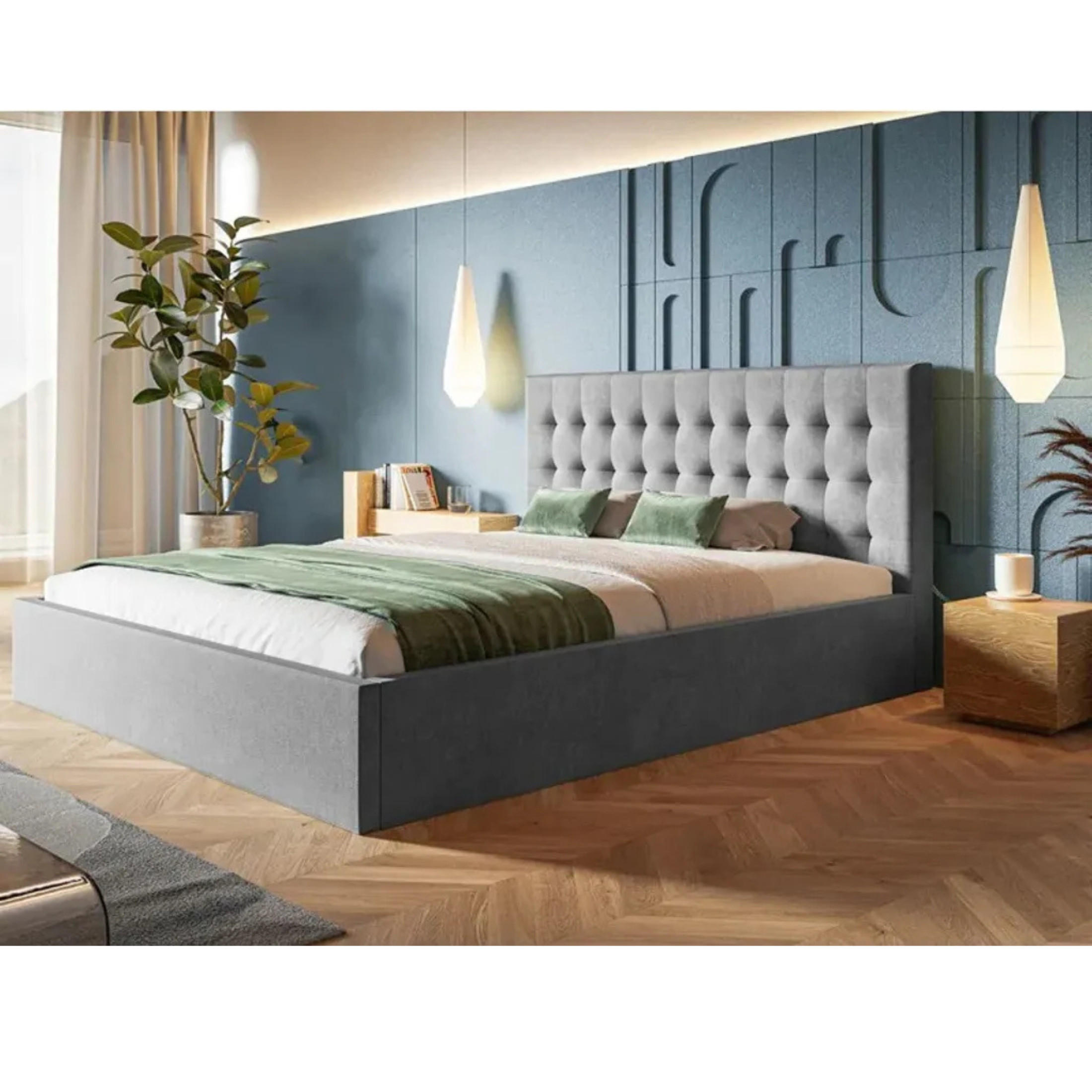POLSTERBETT SIM 2 mit Kopfteil, 120 x 200 cm mit Bettkasten und Lattenrost aus Holz, Velourstoff, Farbe: Hellgrau - Hellgrau, Holz/Kunststoff (120/200cm) - Sepro Meble