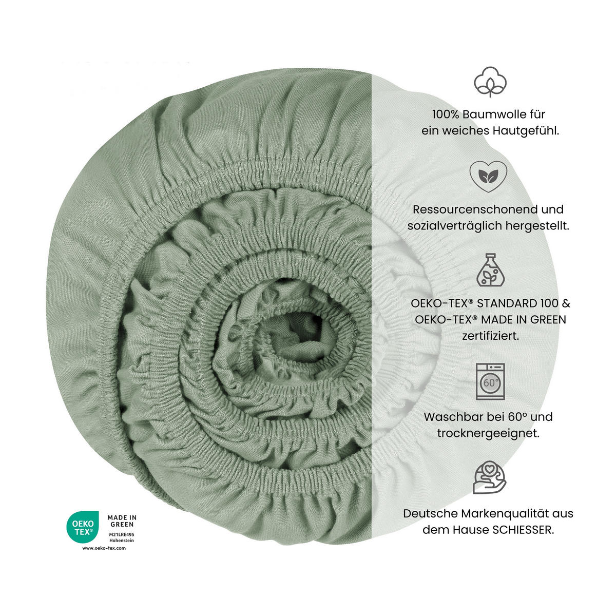 SPANNBETTLAKEN New Jersey - Edeljersey - 150 x 200 cm - Hellgrün - Hellgrün, Textil (150/200cm) - Uncover by Schiesser