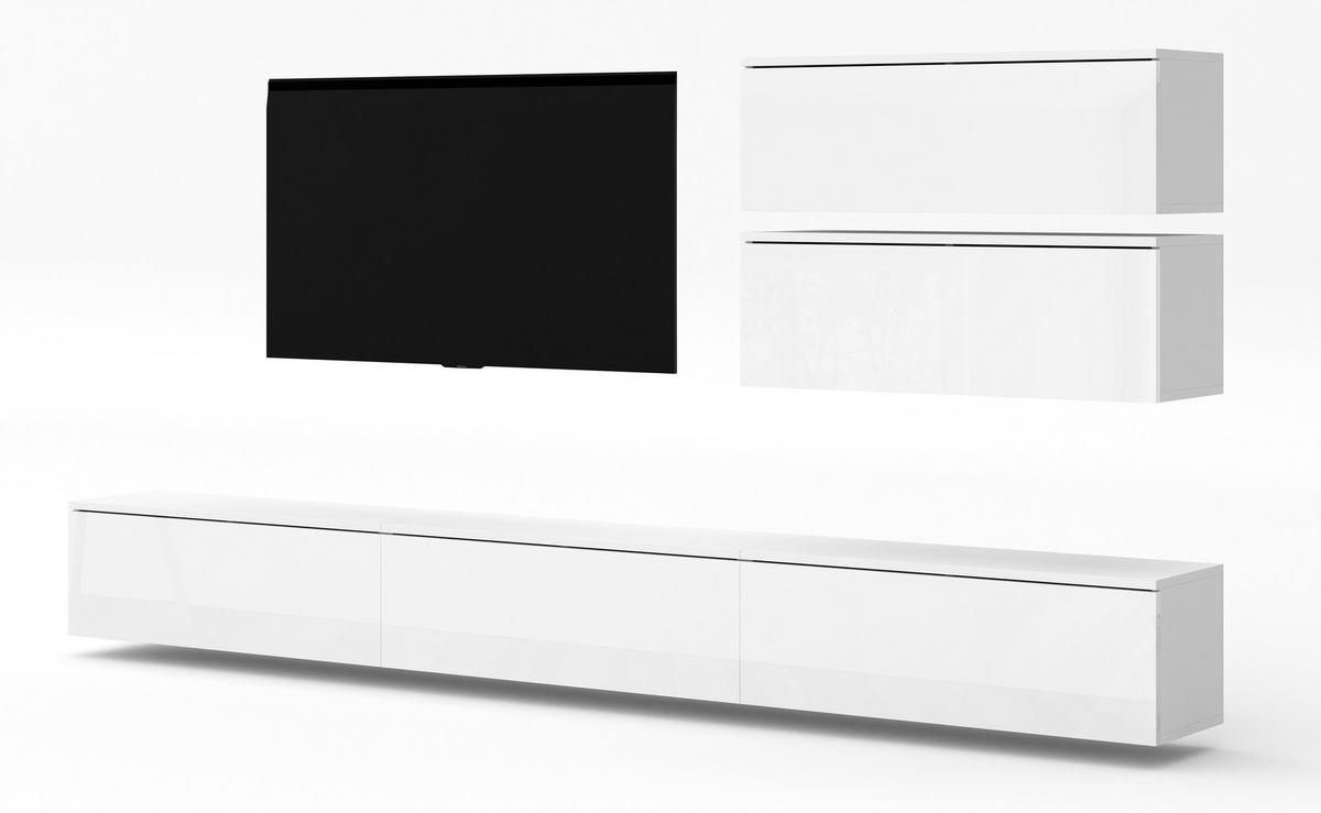 WOHNWAND Loriano V Weiß, Matt/Hochglanz 300/102/32 cm Anbauwand - Weiß, Holzwerkstoff/Kunststoff (300/102/32cm) - AX Living