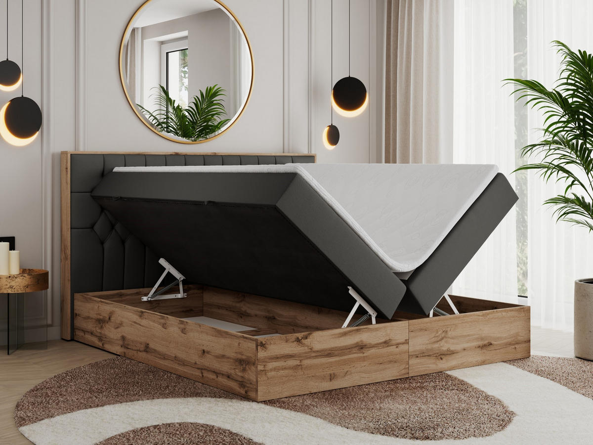 BOXBETT AMORE 160/200 Dunkelgrau Kunstleder - H3 - Dunkelgrau, Holz/Textil (160/200cm) - MKS