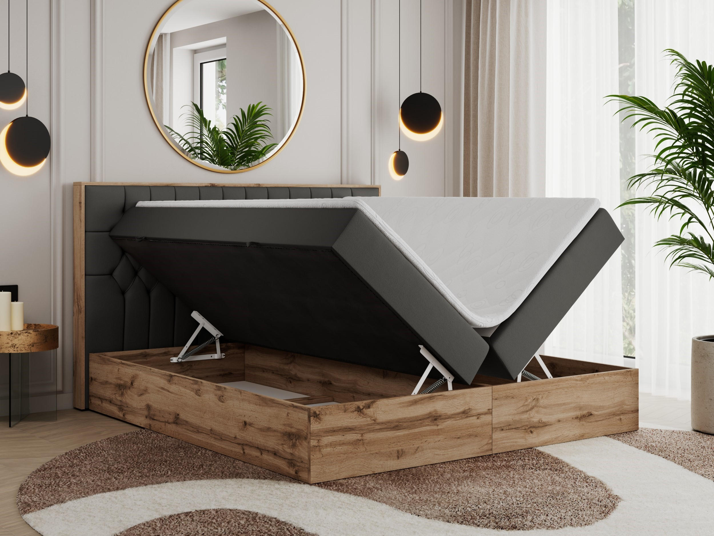 Thumbnail - MKS Boxbett, Dunkelgrau, Textil, 2-Sitzer, H3, Rechteckig, 160x200 cm, Schlafzimmer, Betten, Boxspringbetten