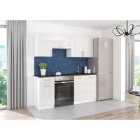 KÜCHENZEILE LECO 180 weiss glanz - Weiß Hochglanz, Holzwerkstoff (180/82/46cm) - roe furniture