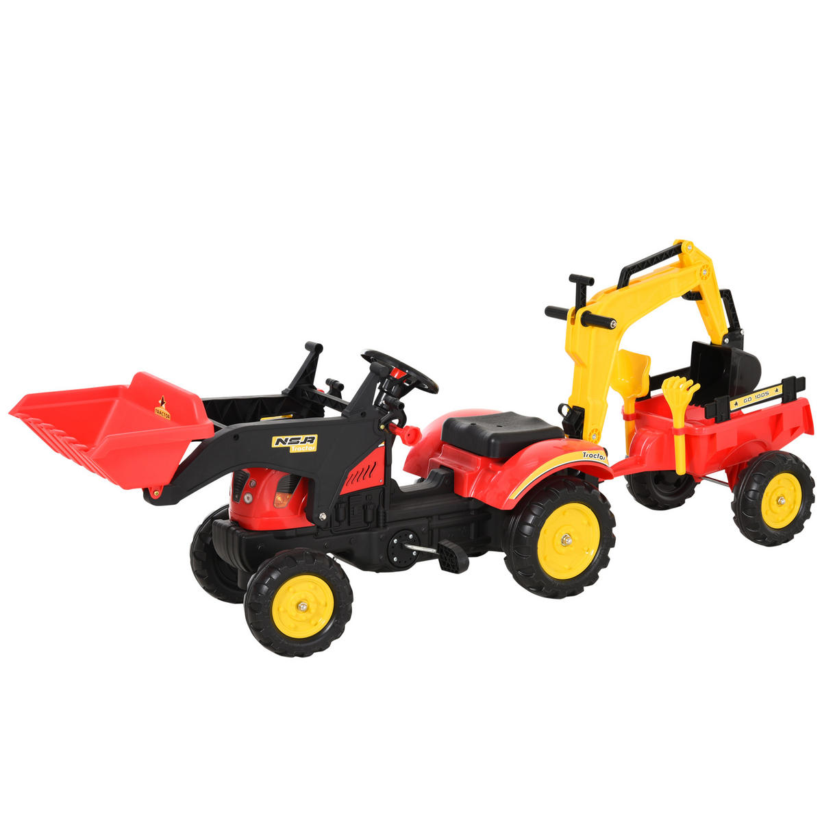 TRETTRAKTOR DE-06083 mit Anhänger, Frontlader mit verstellbarer Schaufel Rot - Rot, Kunststoff/Metall (179/42/59cm) - ComfortXL