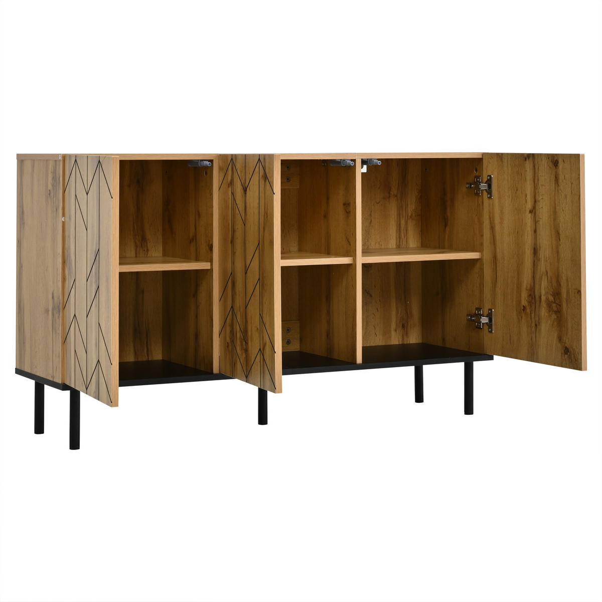 SIDEBOARD DE-37854 mit 3 Türen und Wellenmuster Holzfarbe/Schwarz - Naturfarben, Holzwerkstoff (120/70/35cm) - ComfortXL