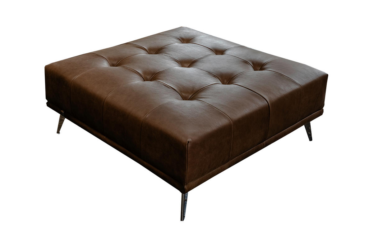 HOCKER WIOLO Dunkelbraun Leder - Dunkelbraun/Silberfarben, Leder/Metall (110/42/110cm) - KAWOLA