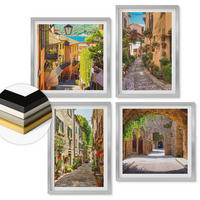 WANDBILDER 4er Set - 50x50 cm & 40x60 cm Silberner Rahmen - Italienische Straßen, Blumen, Architektur - Silberfarben, Kunststoff (50/50cm) - ArtPrintCave
