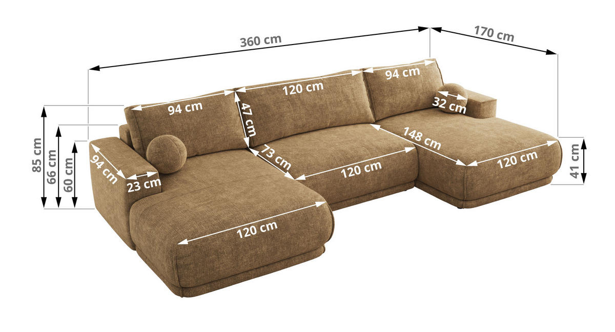 SEDACIA SÚPRAVA RINA U Svetlohnedá Hrubo tkaná ženilka - svetlohnedá/čierna, textil/plast (360/85/170cm) - MKS