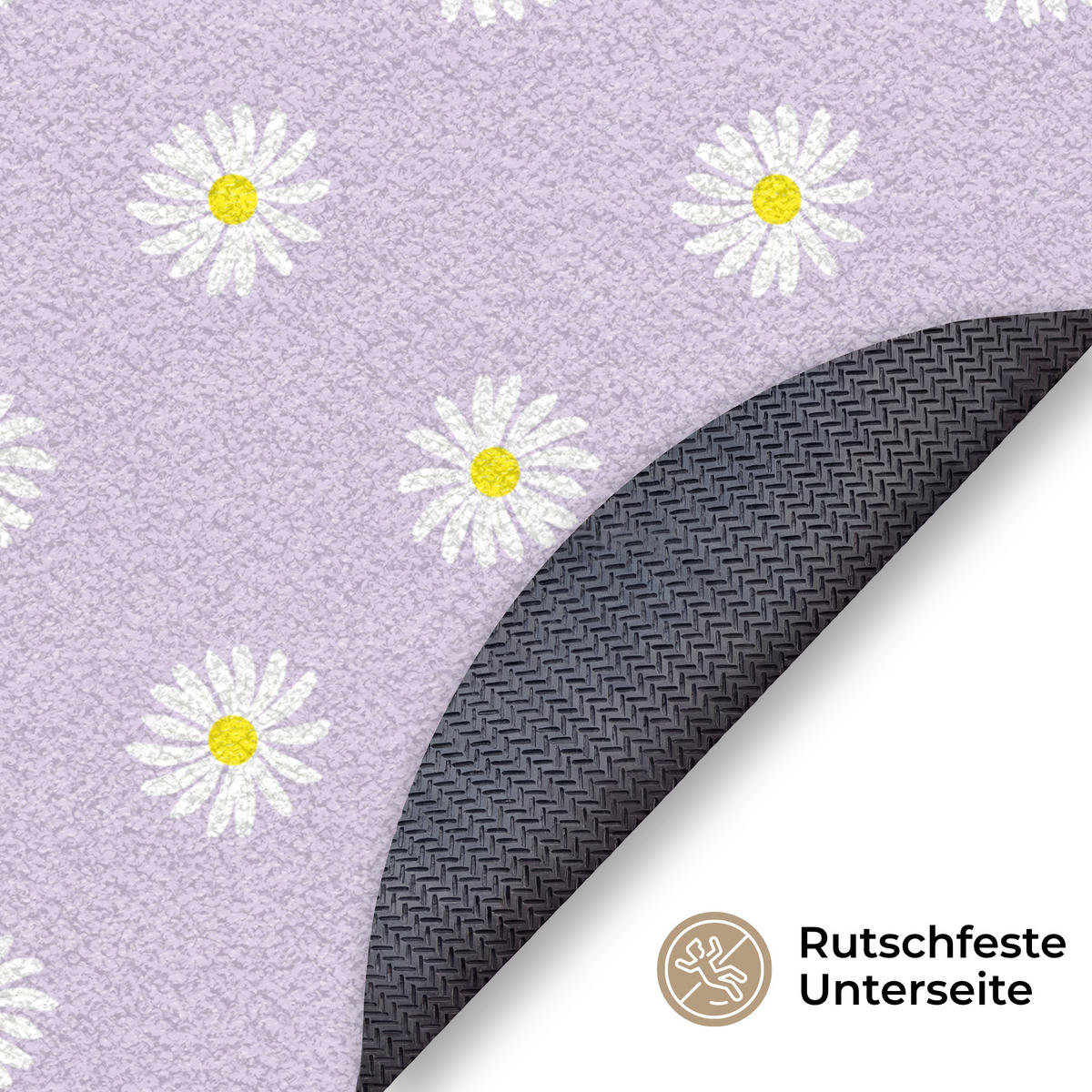 ROHOŽKA Sedmikrásky - pastelové - bílé - fialové - květiny 90x90 cm - šeříková, textil/umělá hmota (90/0.4cm) - MuchoWow