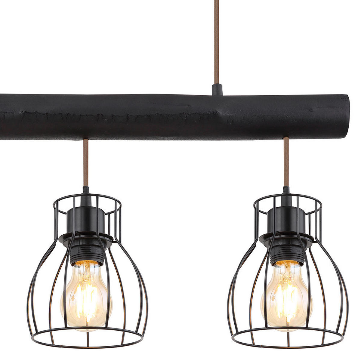 HÄNGELEUCHTE Metallgitter Schwarz Holz - Schwarz, Holz (60/13.6/140cm) - Globo Lighting