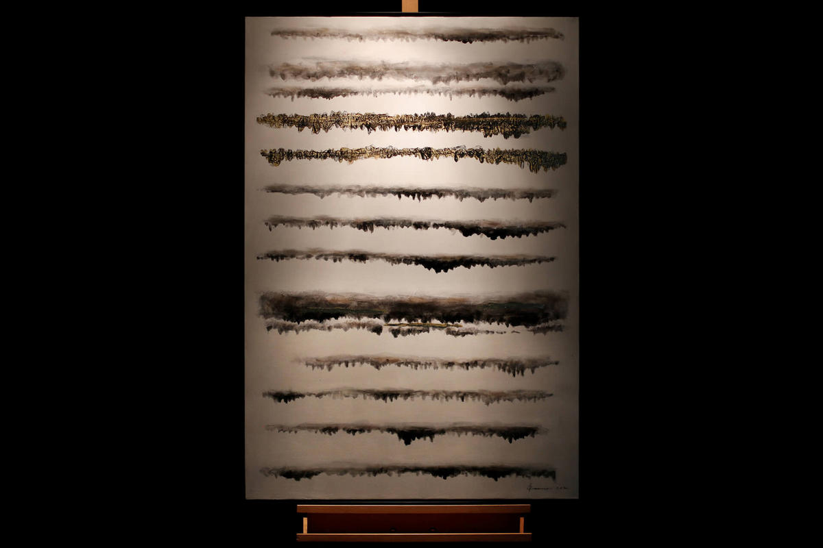 ACRYLBILD HANDGEMALT Weiß 83/123 cm - Schwarz/Grau, Textil (82.5/122.5cm) - KUNSTLOFT