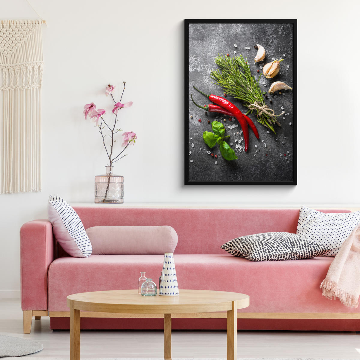 ZARÁMOVANÝ PLAGÁT Korenie - bylinky - korenie - betón 60x90 cm - tmavosivá, papier (60/90cm) - MuchoWow