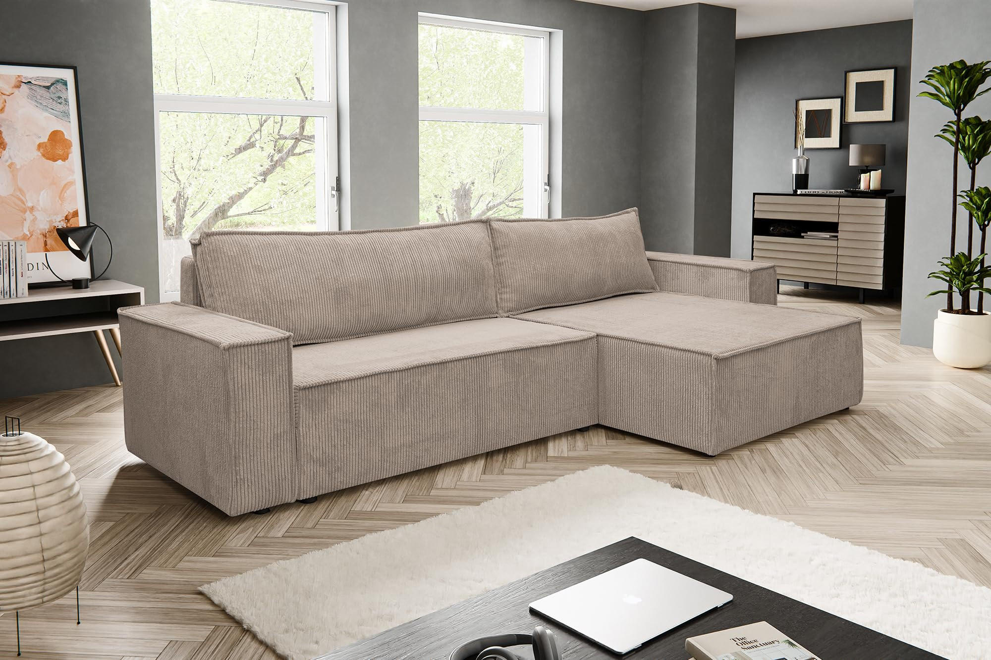 ECKSOFA HUGO XL Schlaffunktion und Bettkasten Cord-Stoff (Braun) - Braun, Textil (274/142cm) - VENASI MÖBEL