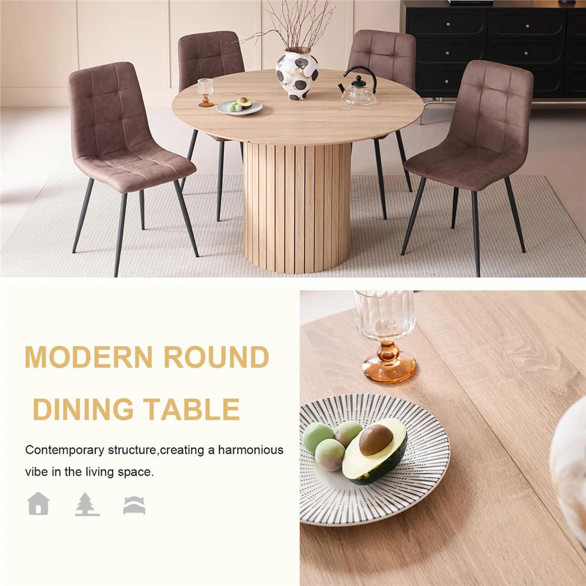 ESSTISCH rund Massivholz Wohnzimmertisch hellbraun Design - Hellbraun, Holz (120/120/76cm) - Kaket