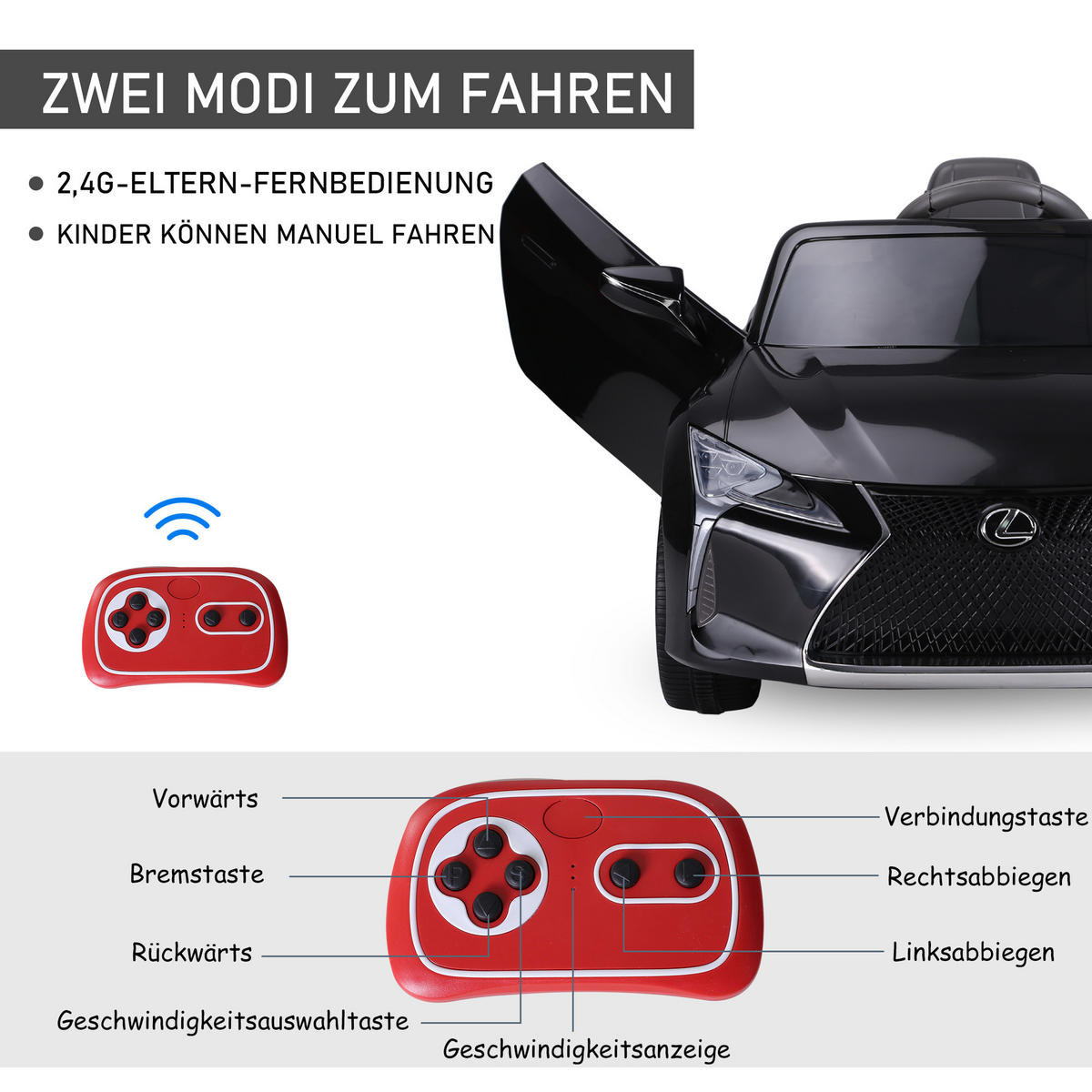 KINDERAUTO von Lexus Kinderfahrzeug Elektroauto mit MP3 Licht Musik Schwarz - Schwarz, Kunststoff (106/63/44cm) - HOMCOM