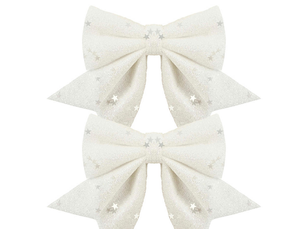 WEIHNACHTSSCHLEIFEN-SET 2-teilig Weiß, 12 × 13 cm, Stoff - Weiß, Kunststoff (12/13/1cm) - LAALU