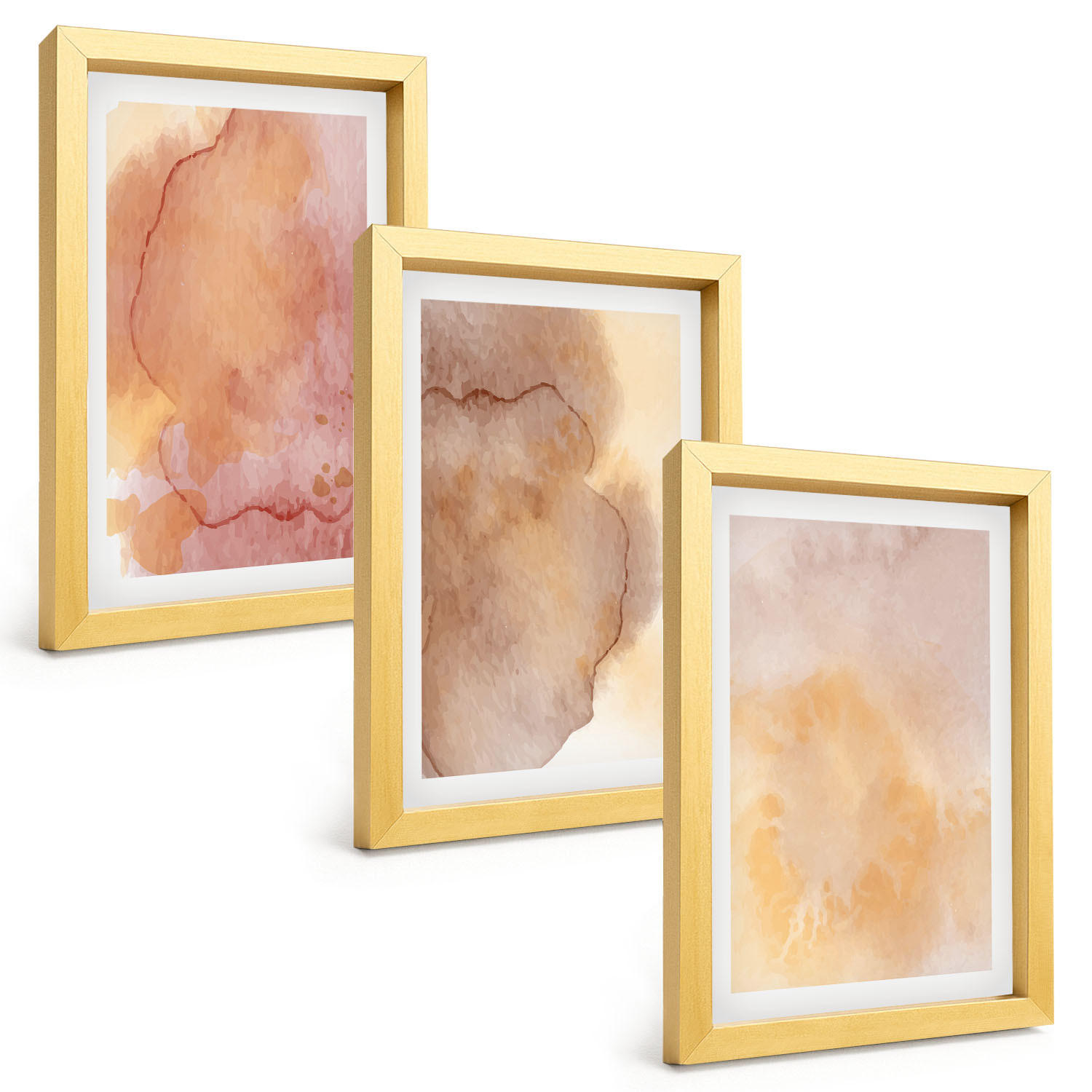 BILDER SET 3er Set - 20x30 cm Goldrahmen - Warme, farbenfrohe Aquarelltexturen - Goldfarben, Kunststoff (20/30cm) - TULUP