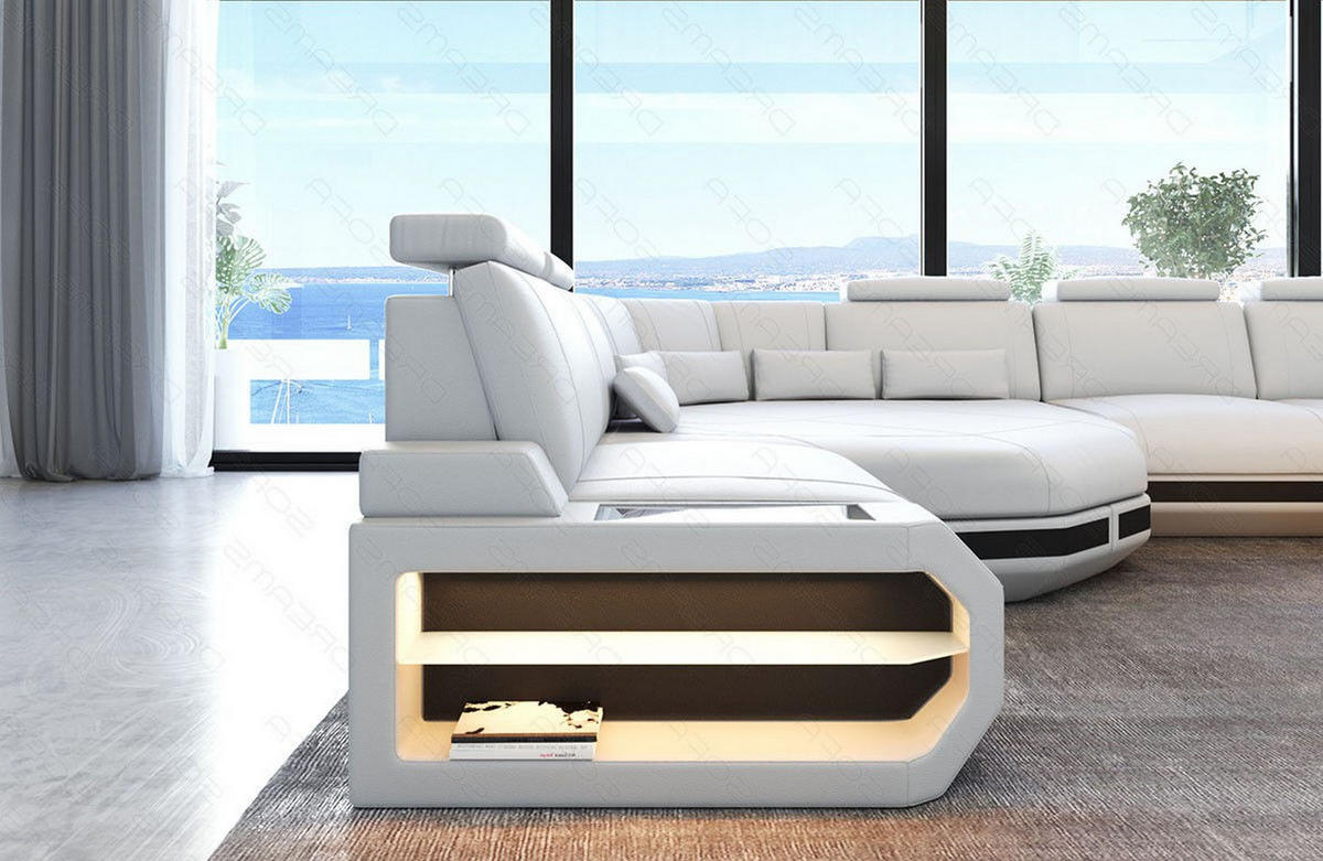 WOHNLANDSCHAFT Asti U Mini - Schwarz/Weiß, Leder (352/93/280cm) - Sofa Dreams
