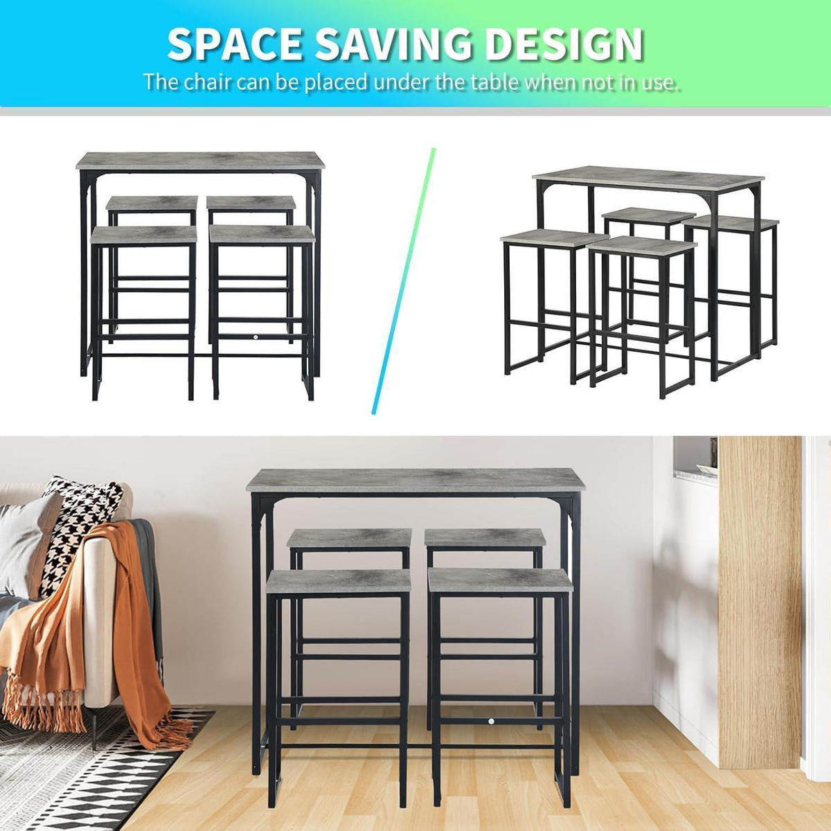 BARTISCH-SET mit 4 Hockern, Industriestil, Grau - Grau, Holzwerkstoff (50/90/100cm)