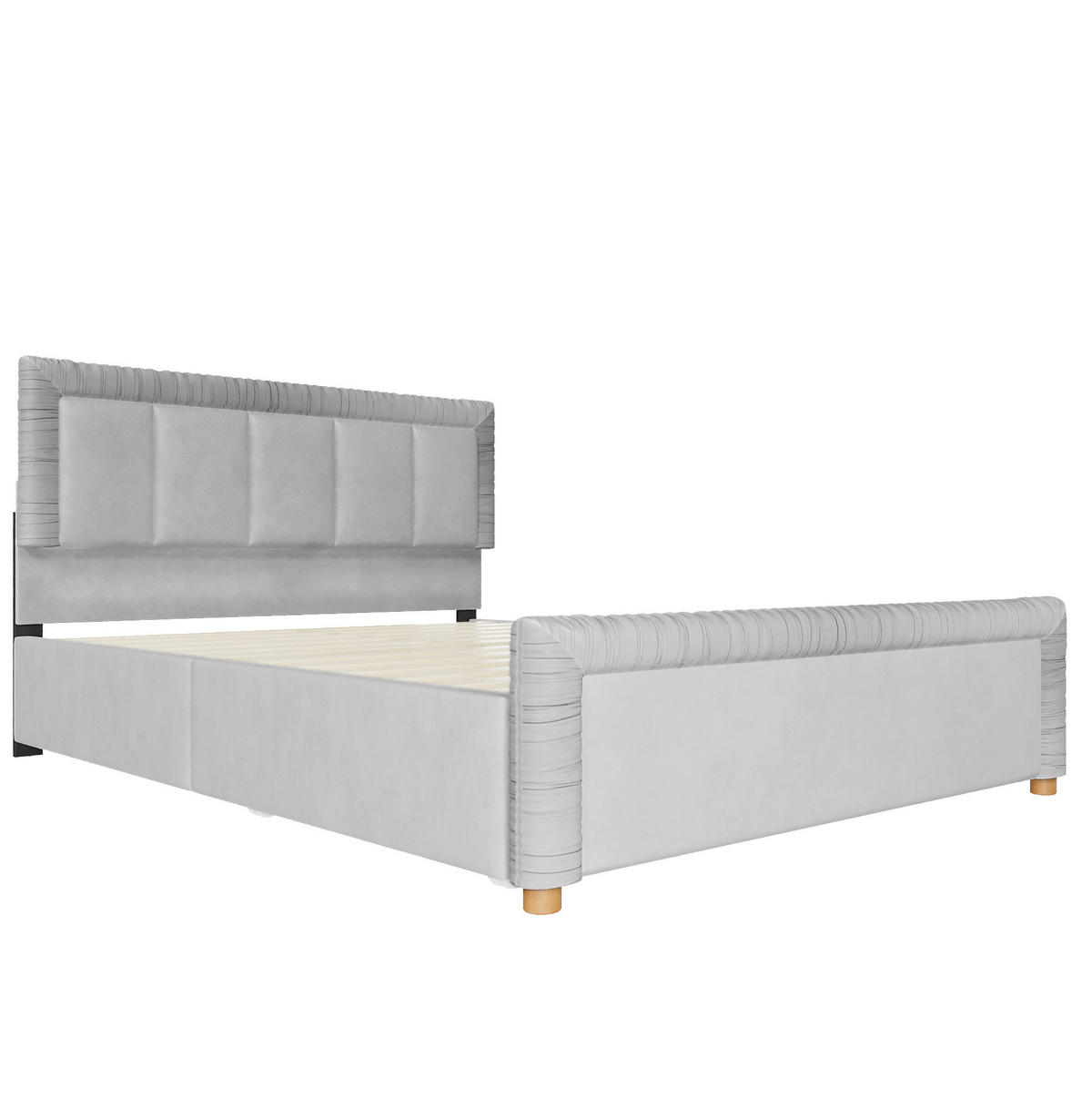 POLSTERBETT aus französischem Samt 140x200 cm Grau mit 2 Schubladen - Grau, Textil (140/200cm) - Modfu