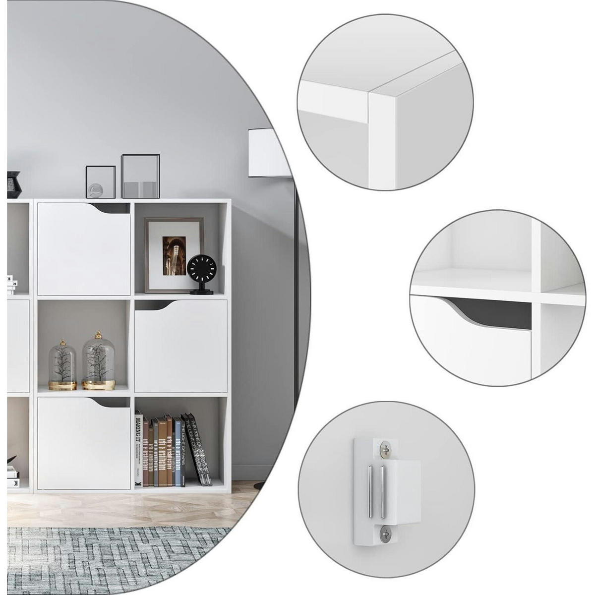 BÜCHERREGAL mit 3 Türen 60 x 29 x 90 cm weiß - Weiß, Holzwerkstoff (60/90/29cm)