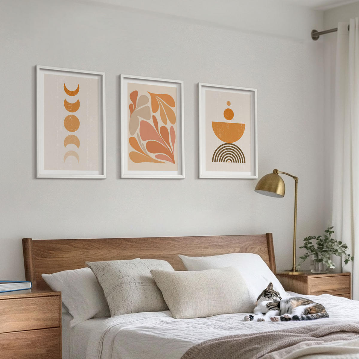 BILDER SET 3er Set - 40x60 cm Weißer Rahmen - Abstrakte orange Formen - Weiß, Kunststoff (40/60cm) - TULUP