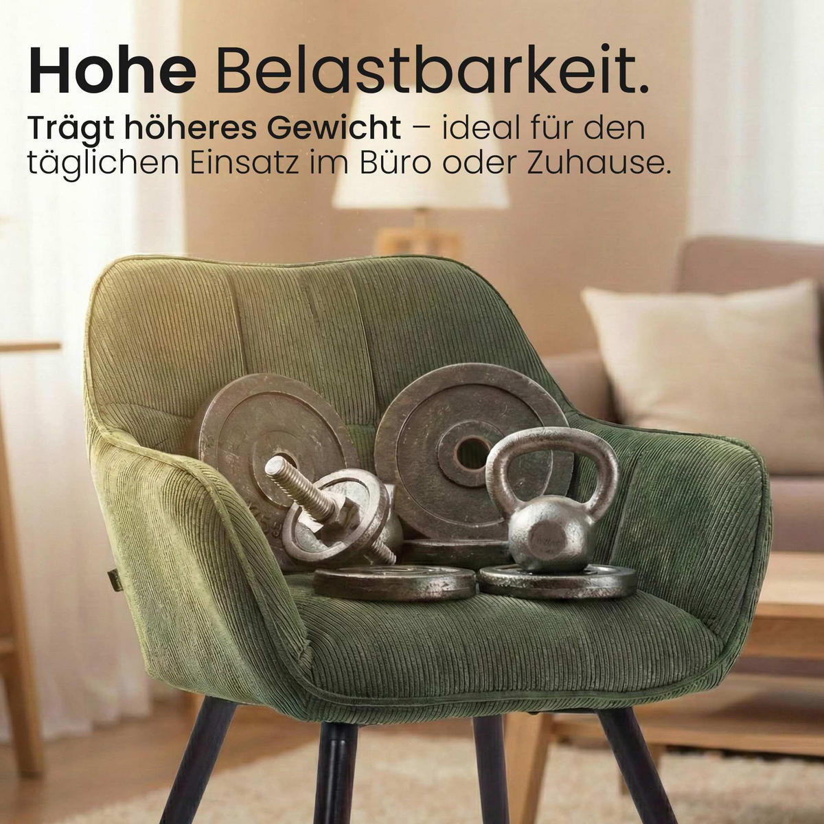 ESSZIMMERSTUHL Cord Grün - Schwarz/Grün, Holz/Textil (65/82/64cm) - CLP