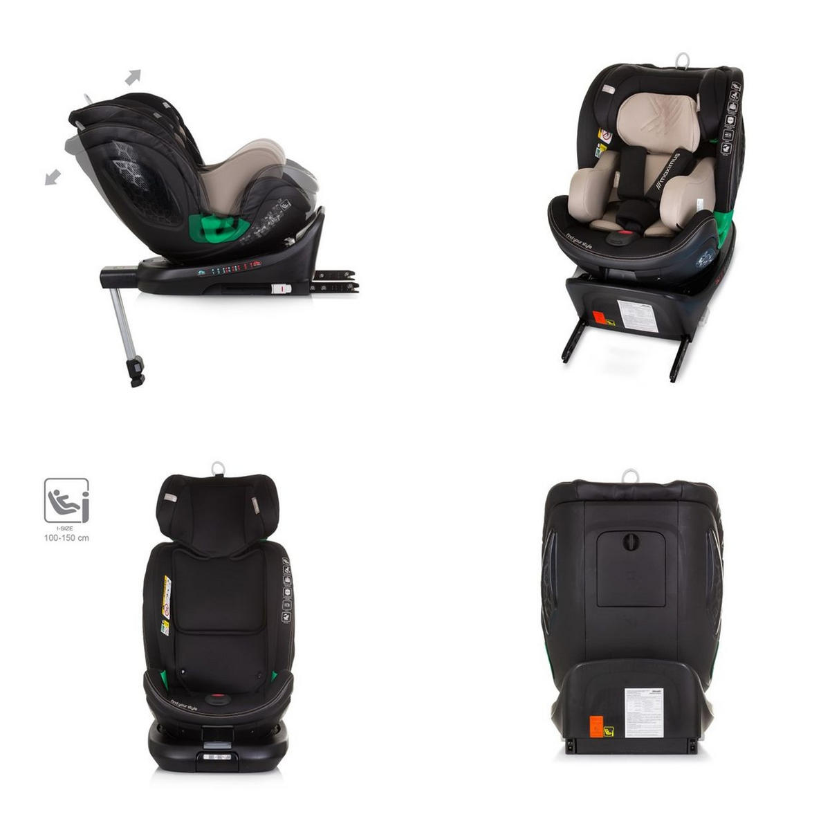 KINDERSITZ Maximus i-Size (40 - 150 cm) beige Isofix Stützbein 360° drehbar - Beige, Kunststoff (43/82/54cm) - Chipolino