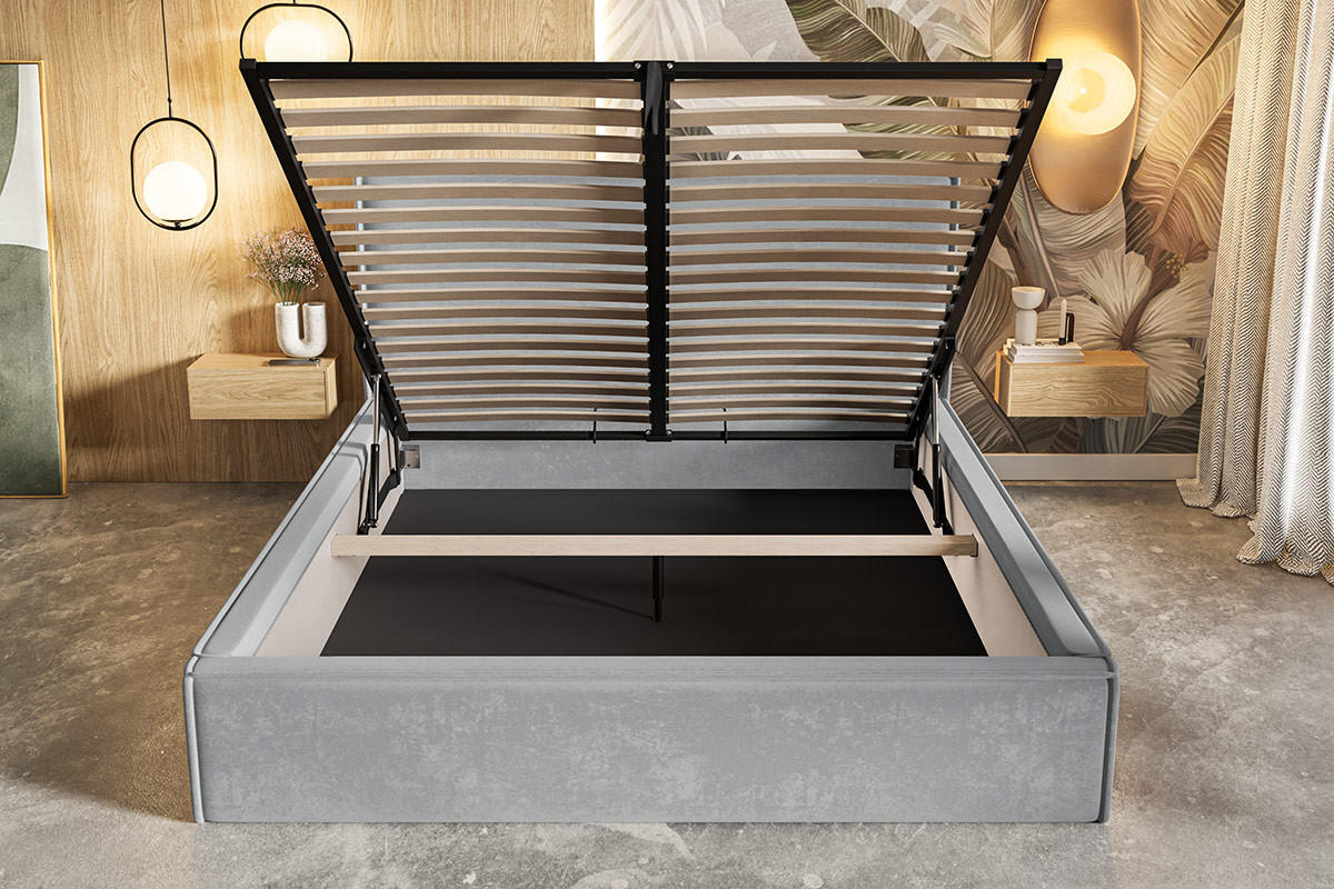 DOPPELBETT 200x200 cm mit Bettkasten Kyoto, Samtstoff, Hellgrau - Hellgrau, Holz/Textil (200/200cm) - Emporius