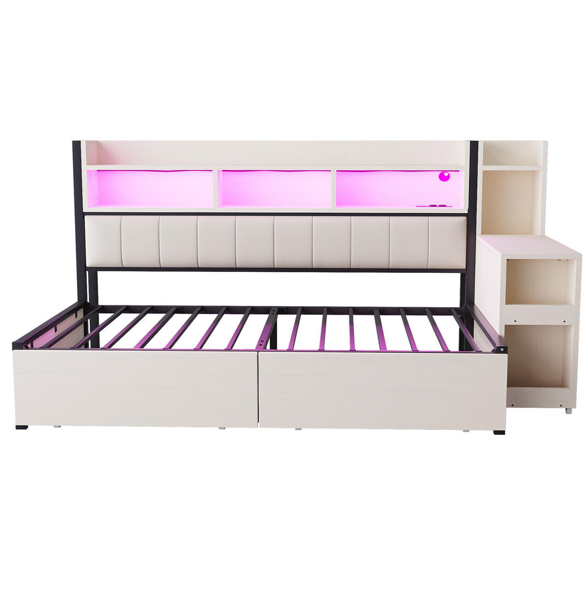 KREVET 90/200 cm s pomičnim radnim stolom, skrivenim spremištem i utičnicama, Bijela - bijela, metal (90/200cm) - Redom