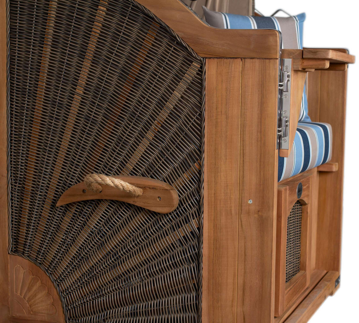 STRANDKORB Düne Single Teak 1-Sitzer - Blau/Braun, Holz/Textil (96/165/80cm) - Mr. Deko