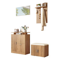 FLUR-GARDEROBEN-SET 140/35/133 cm aus Spanplatte mit Spiegel und gepolsterter Schuhbank Natur - Naturfarben, Holzwerkstoff (140/133/35cm) - Modenvie