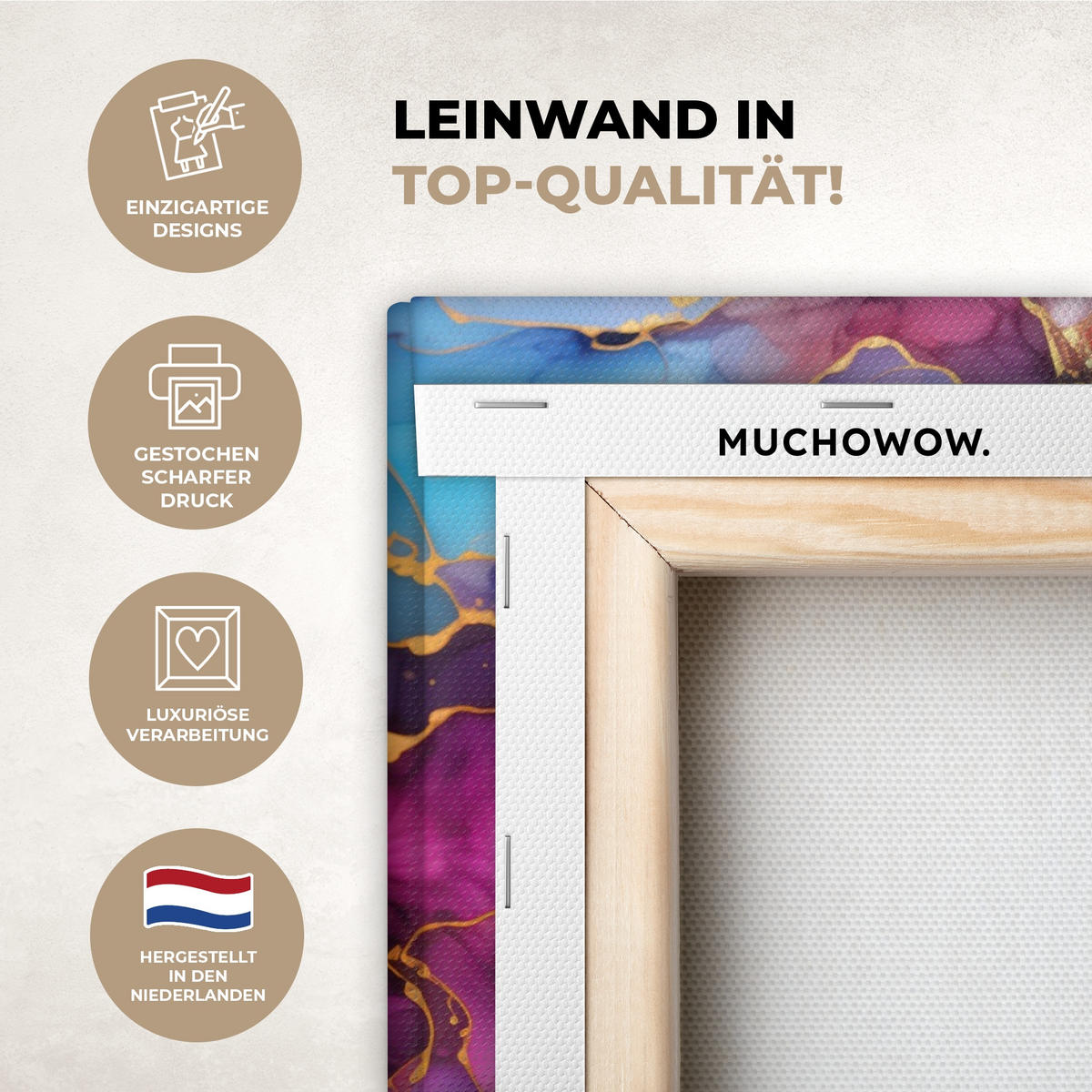 LEINWANDBILD Marmor - Bunt - Abstrakt Wanddeko 90x60 cm - Multicolor, Textil (90/60cm) - MuchoWow