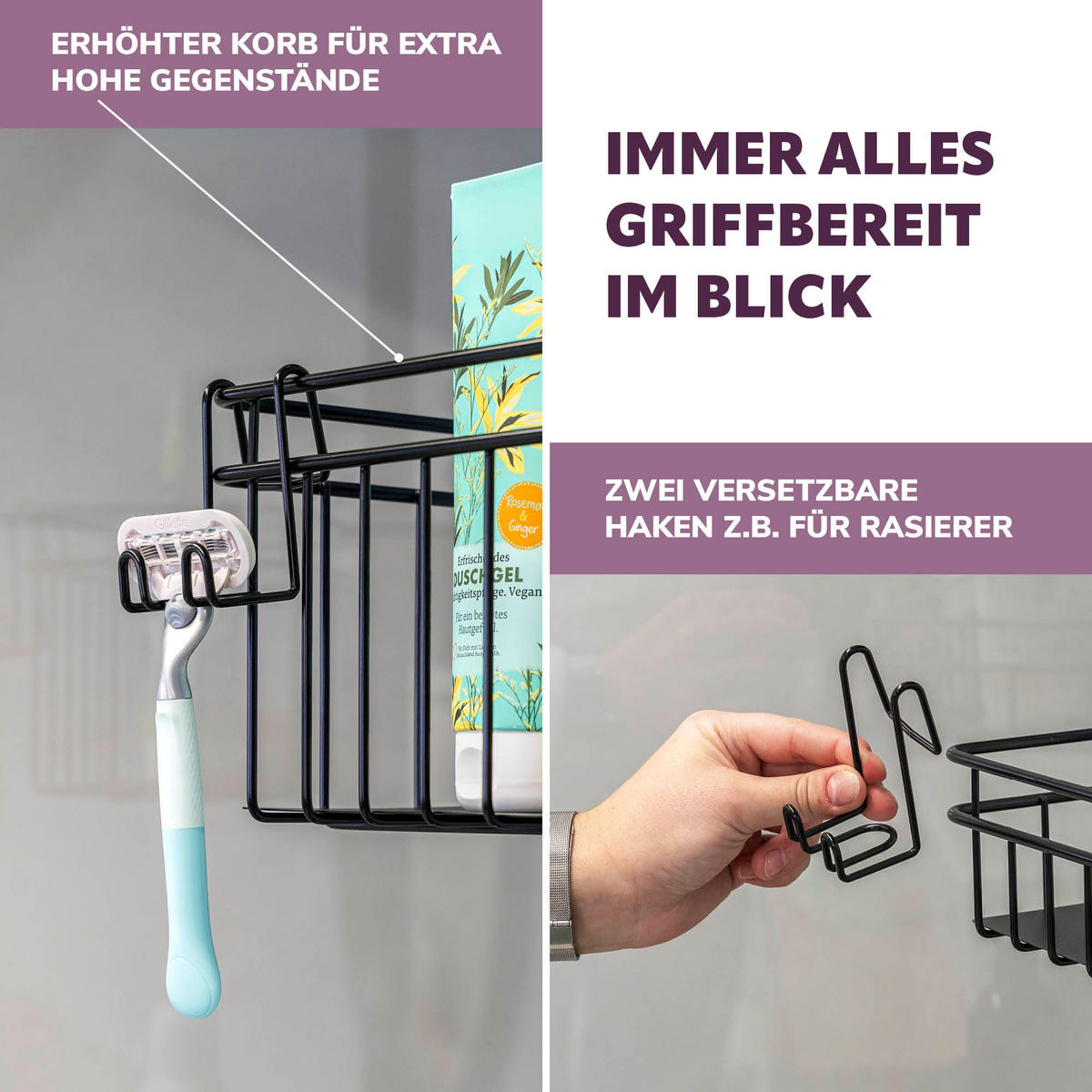 TELESKOP-BADREGAL, 4 Körbe; max. 290 cm - Schwarz, Metall (30/290/30cm) - bremermann