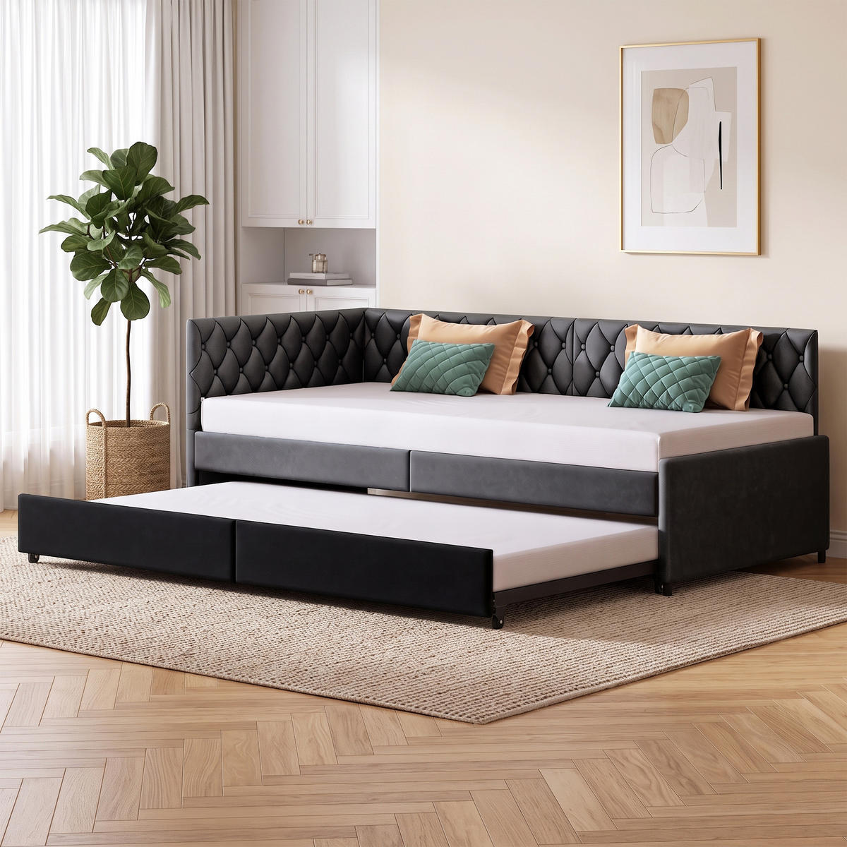 SCHLAFSOFA 2 sitzer, ausziehbar zum Bett 90(180)x200, mit Lattenrost, Samt Grau, für das Wohnzimmer - Grau, Holz/Textil (96/70/205cm) - GENKI LIVING