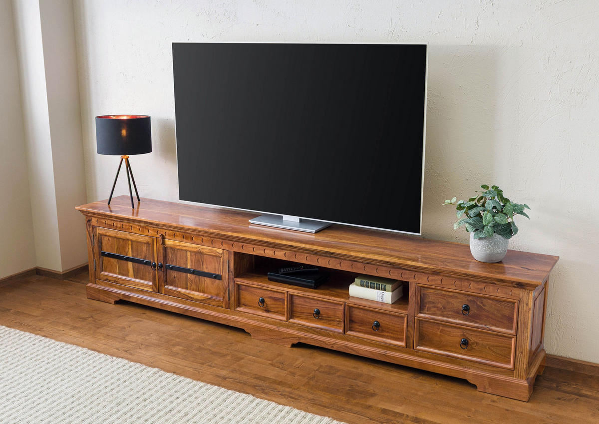 TV-BOARD Akazie 260x40x55 honig lackiert OXFORD #01018 - Braun, Holz (260/55/40cm) - Massivmoebel24