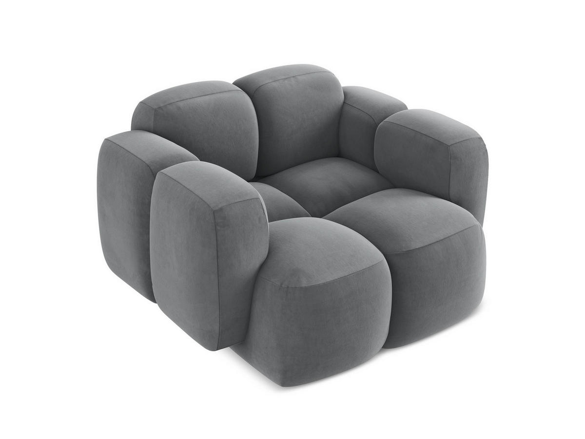 SESSEL Samt Stoff Grau - Edelstahlfarben/Schwarz, Holzwerkstoff/Kunststoff (120/72/115cm) - Makamii